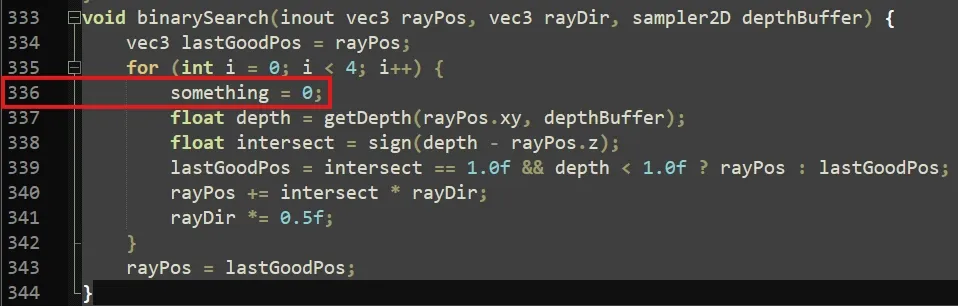 line 336 says "something = 0;"